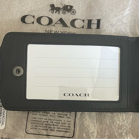 COACH Luggage Tag Signature Canvas Gunmetal Charcoal Monogram Print Bag - Picture 5 of 7